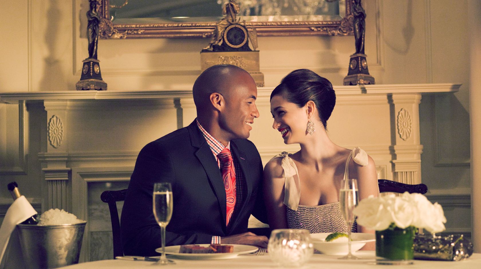 Romantic couple sharing dinner at The Lafayette Restaurant