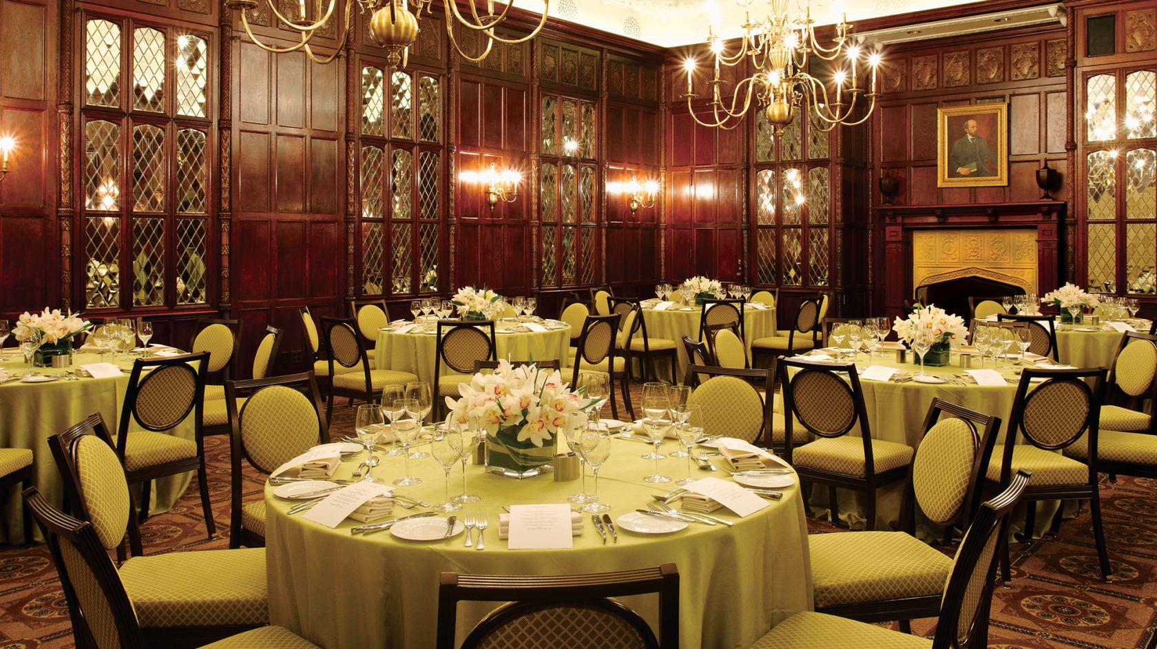 The Hay-Adams Room set up for a private event with circular tables