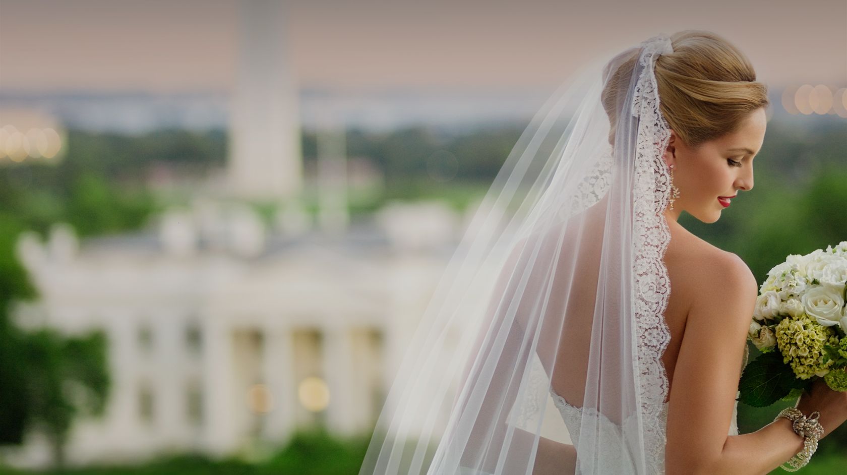 Bride Overlooking The White House at Top of the Hay